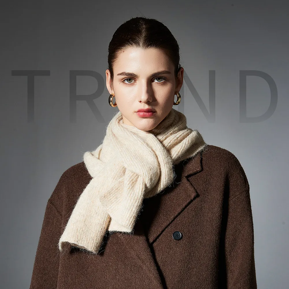 Women's Luxurious Knitted Scarf Winter Warm Wool Blend Ribbed Scarf Solid Color Long Neck Warmer Wrap Scarf For Women