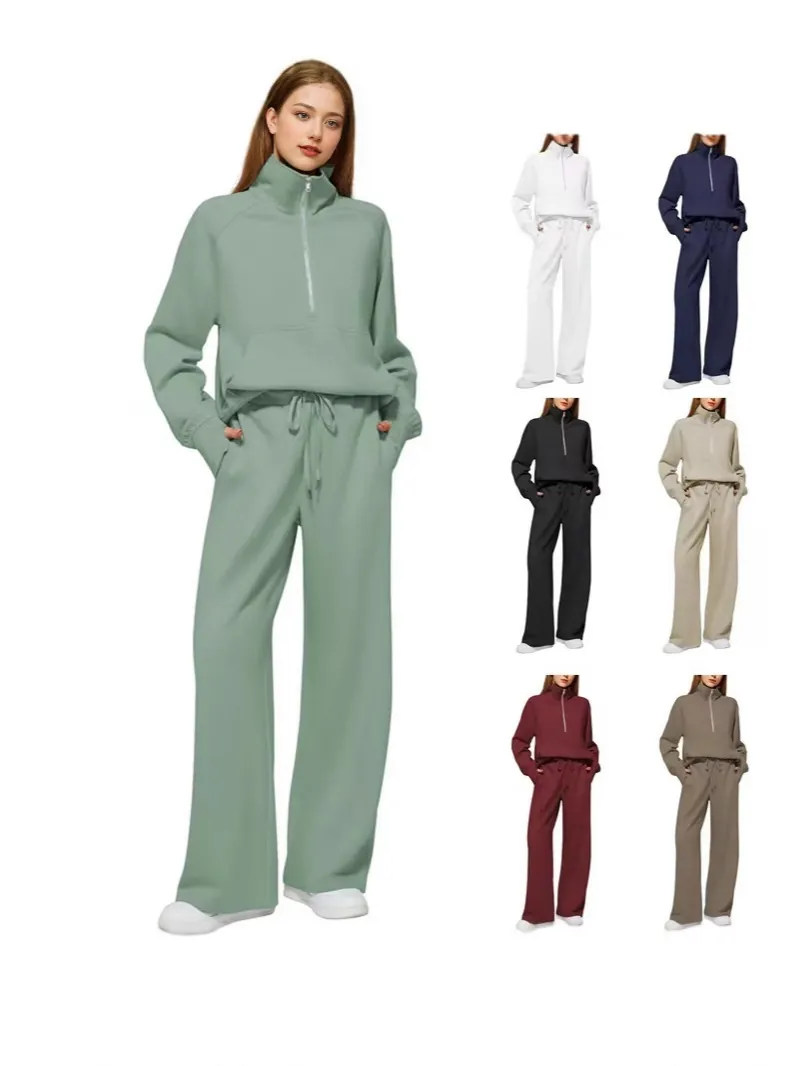 Women's Casual Hoodie And Pants Polyester Spandex Half Zip Pullover Sporty Tracksuit Loungewear Outfit