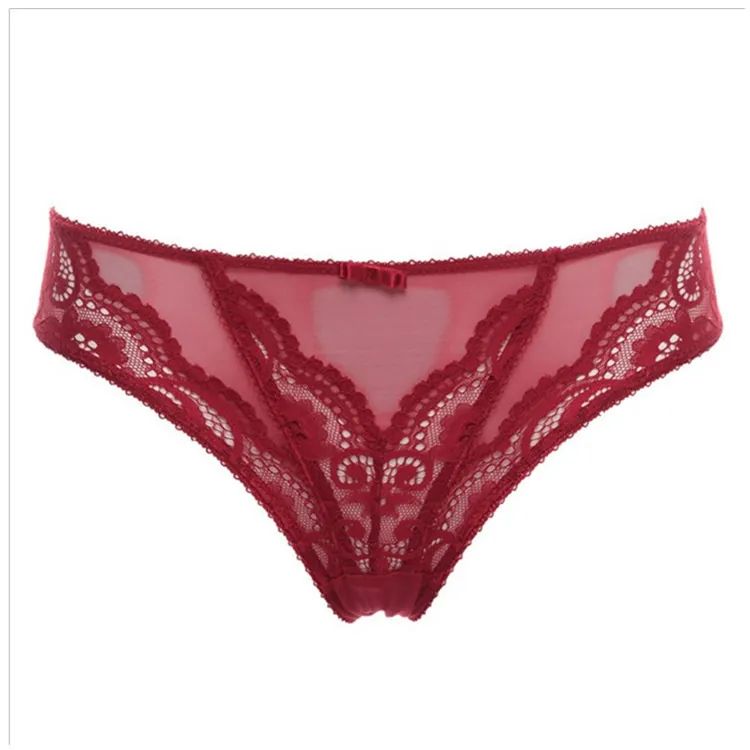 Culottes Sexy en Dentelle pour Femmes Taille Basse Broderie Florale Ajourée Slips Avec Décoration de Nœud Lingerie Confortable