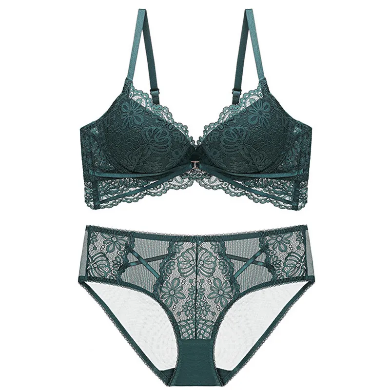 Luxueux Ensemble Soutien-Gorge et Culotte Sexy Push Up en Dentelle Florale pour Femme Haut et Bas en Nylon Coton avec Bretelles Réglables