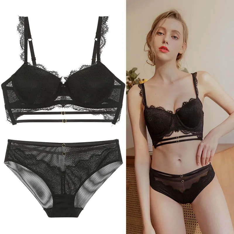 Lingerie Sexy en Nylon Dentelle Florale Push Up pour Femmes Soutien-gorge à Bonnets Moulés Fins et Culotte Top And Bottom Sous-vêtements de Luxe