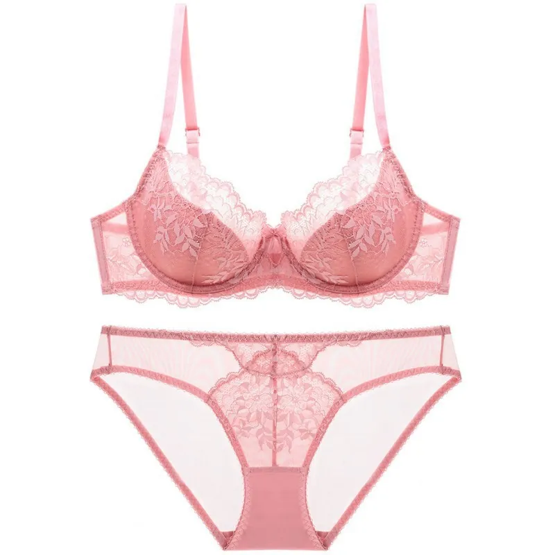 Ensemble de Lingerie pour Femmes Broderie de Dentelle Florale Soutien-Gorge Minimiseur à Armatures et Culotte Ensemble de Maille