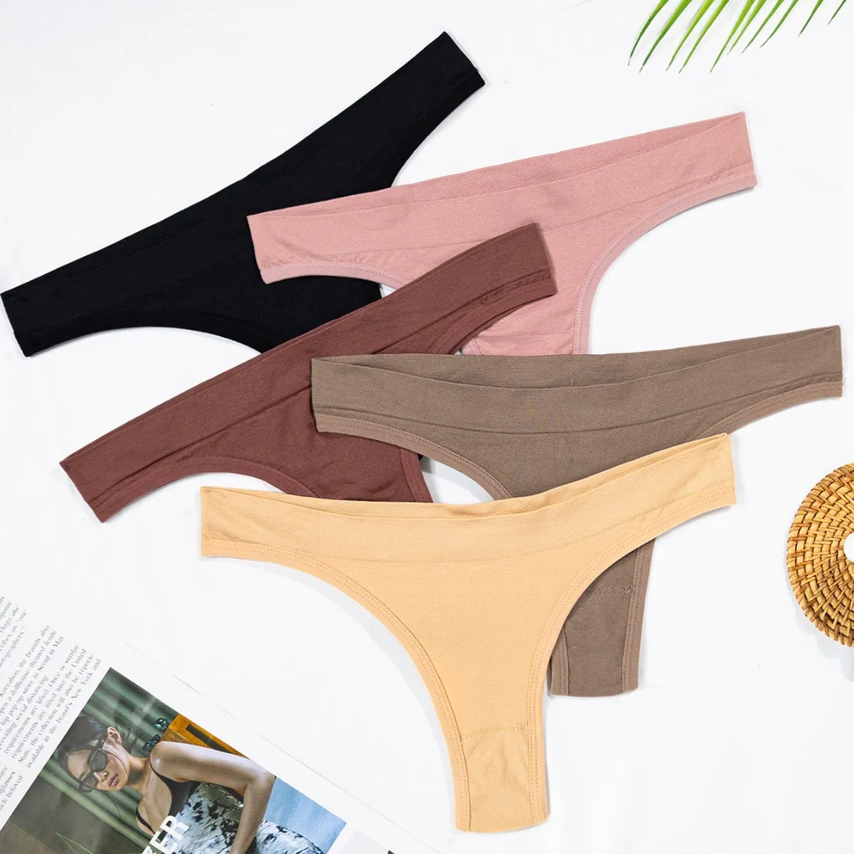 Women's Seamless Thong Sexy Low Waist Nylon Cotton Ribbed Breathable Panties Maternity Friendly Solid Color Underwear
