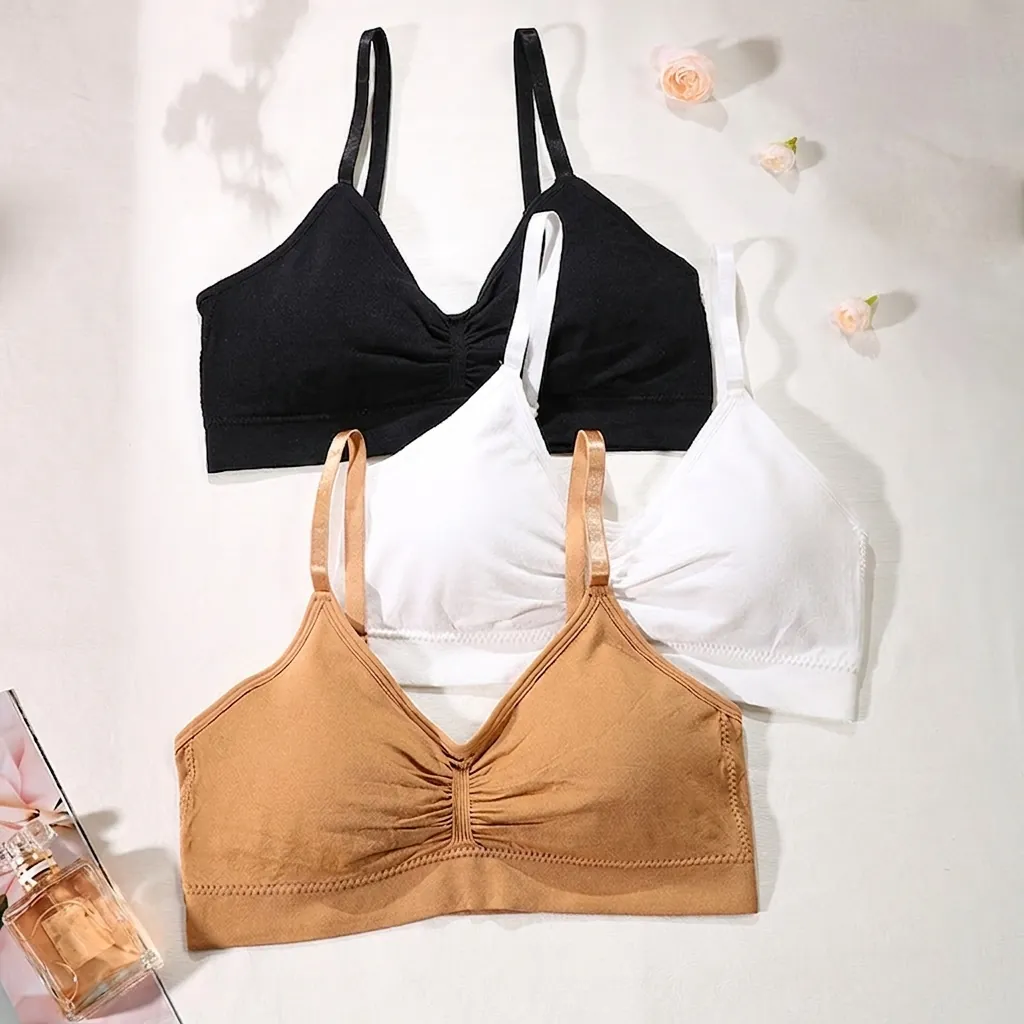 Women's Seamless Wireless Bralette Thin Breathable Comfortable Bra With Adjustable Straps V-Neck Ruched Front Sleep Yoga Top