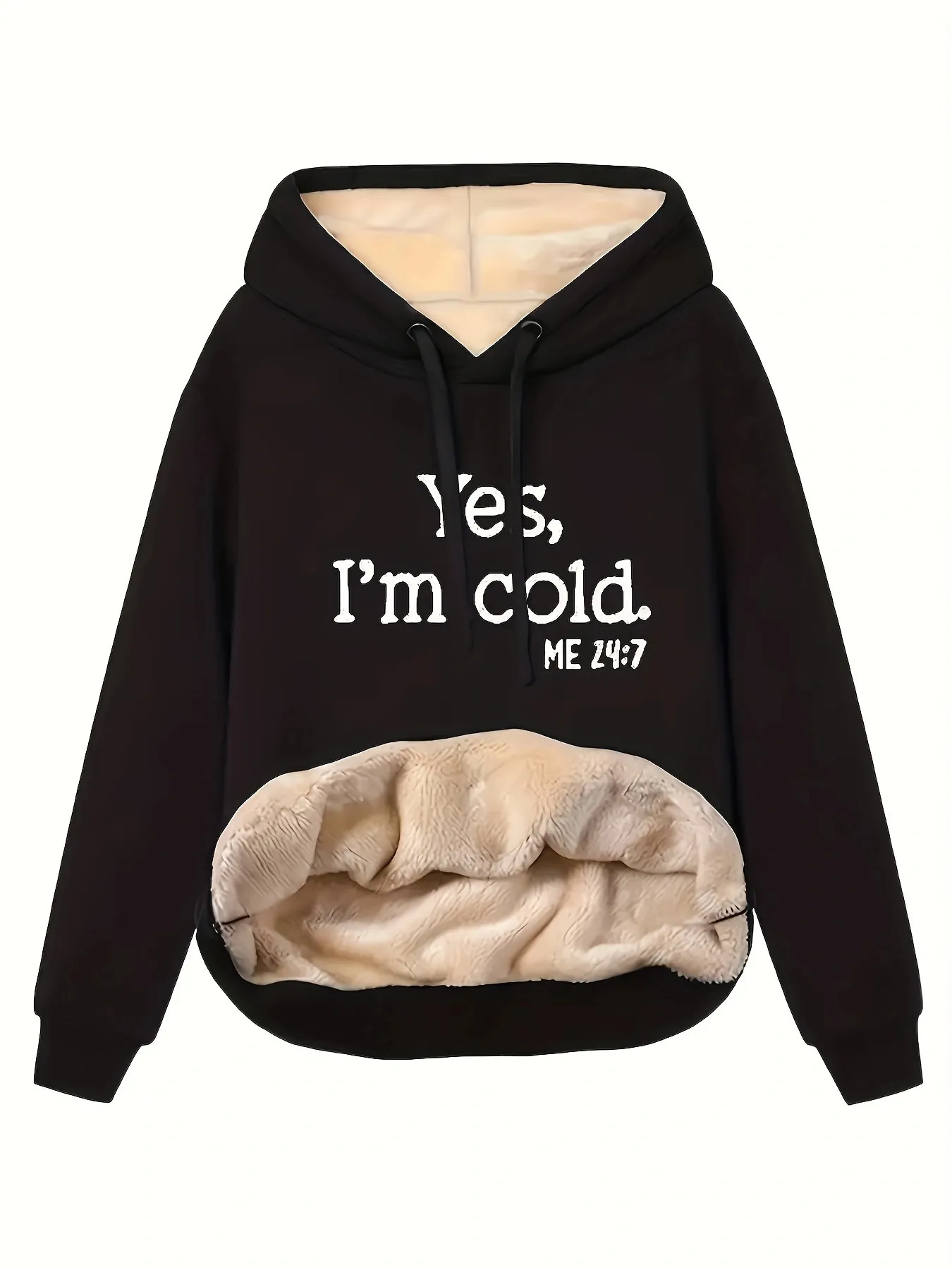 Women Plus Size Fleece Lined Hoodie Letter Print Drawstring Hooded Sweatshirt Warm Winter Long Sleeve Pullover Jacket