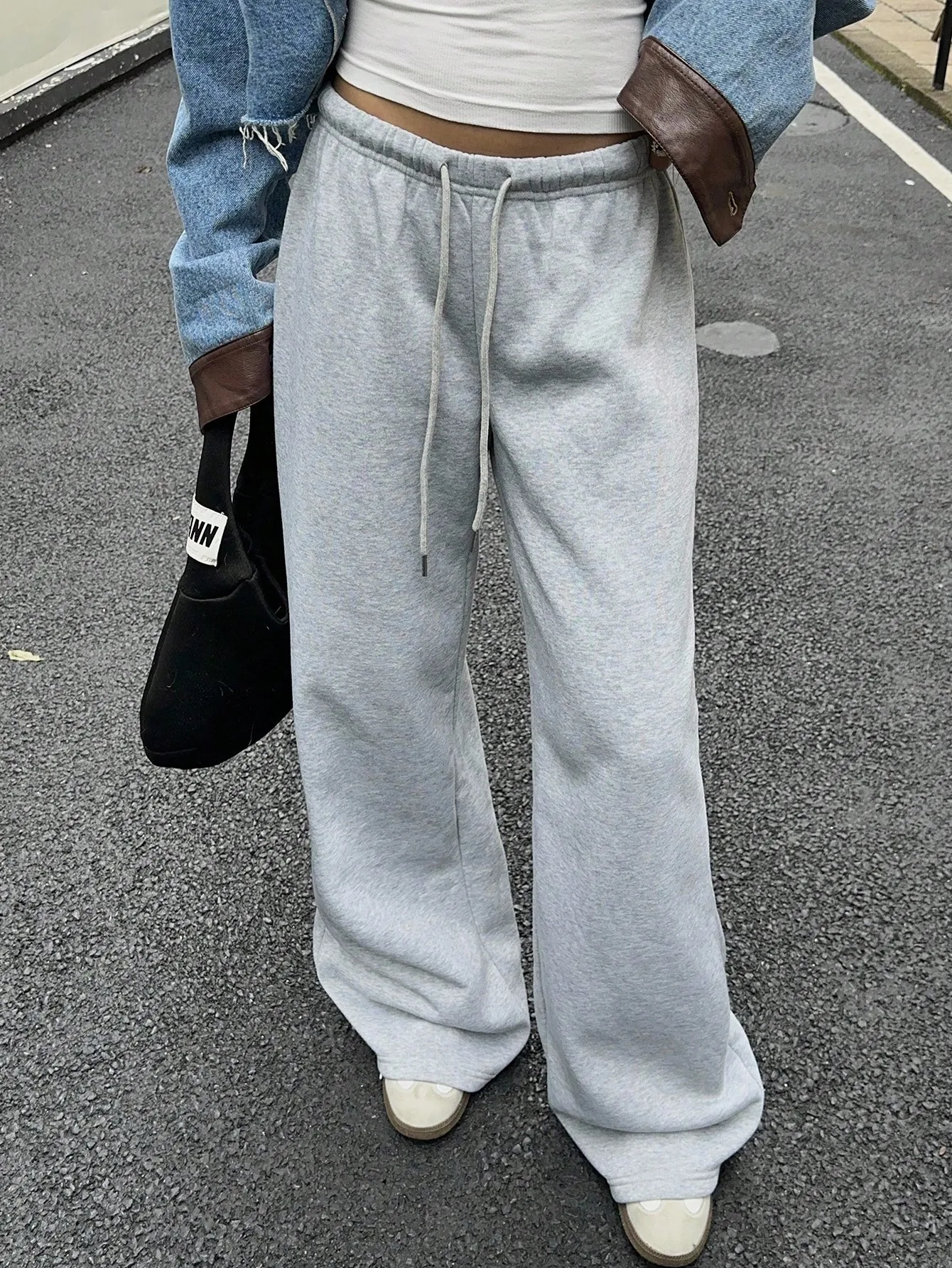Women Vintage Low Waist Sweatpants Loose Draping Straight Leg Casual Sports Pants Drawstring Solid Color Bottom
