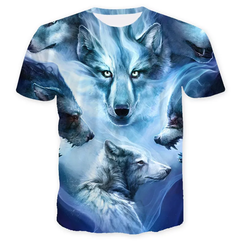 Men's 3D Wolf Print T-Shirt Breathable Polyester Short Sleeve Streetwear Loose Fit Animal Graphic Tee Top For Youth Casual Wear