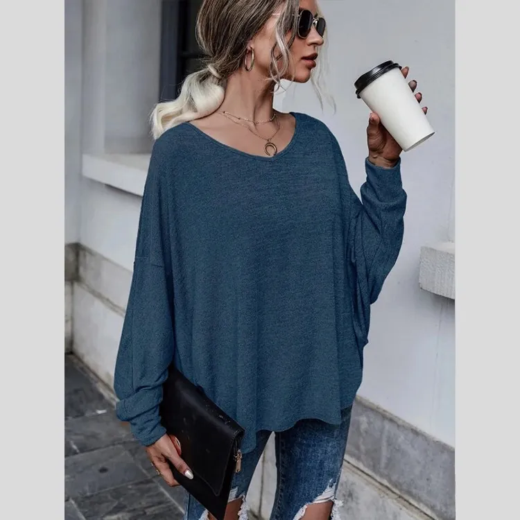 T-shirt Décontracté à Manches Longues pour Femmes avec Lacet au Dos Design Évidé Col Bardot Haut Ample Couleur Unie