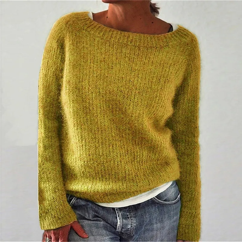 Maglione in Maglia Donna Girocollo Manica Lunga Vestibilità Larga Casual Morbido Poliestere Stile Mohair Tinta Unita