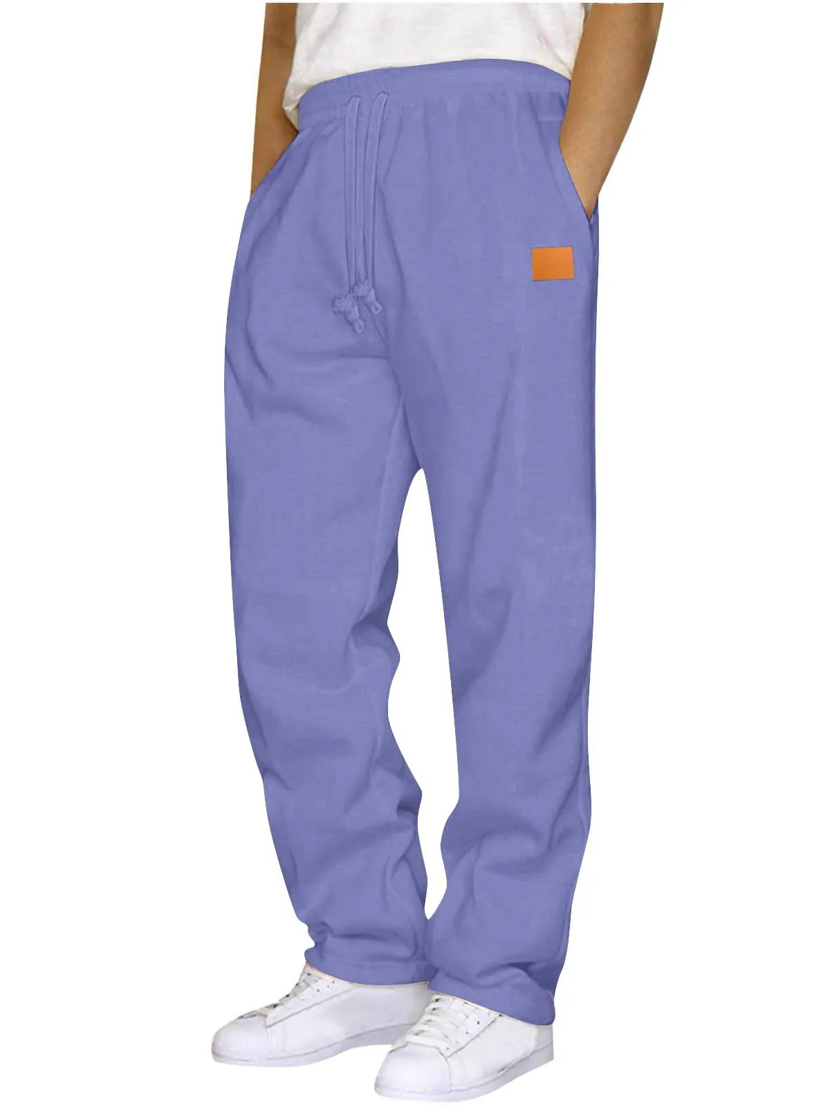 Men's Casual Sport Sweatpants Thick Warm Straight Leg Joggers With Drawstring Solid Color Winter Fashion Trousers For Men