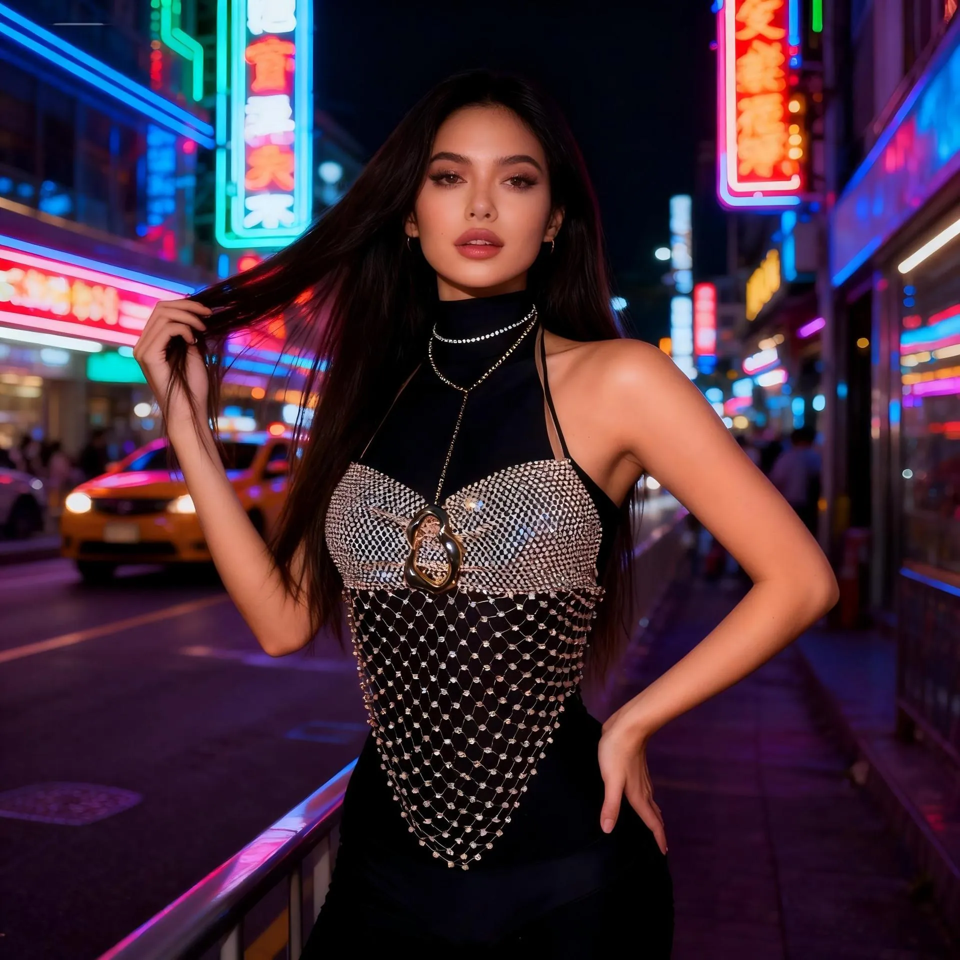 Haut Halter Sexy pour Femmes avec Strass et Boucle en Alliage Doré Gilet en Maille Métallique pour Festival de Musique Fête