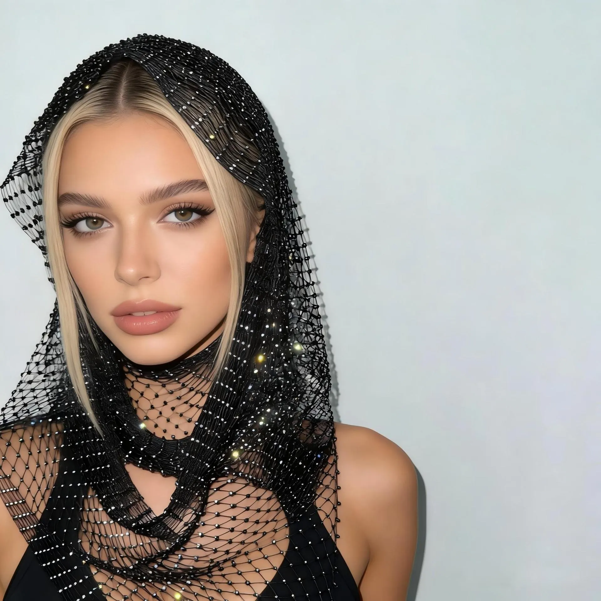 Foulard Filet à Strass Étincelant Écharpe de Cheveux Ajourée pour Femmes Accessoires de Fête Festival de Musique Rave Club