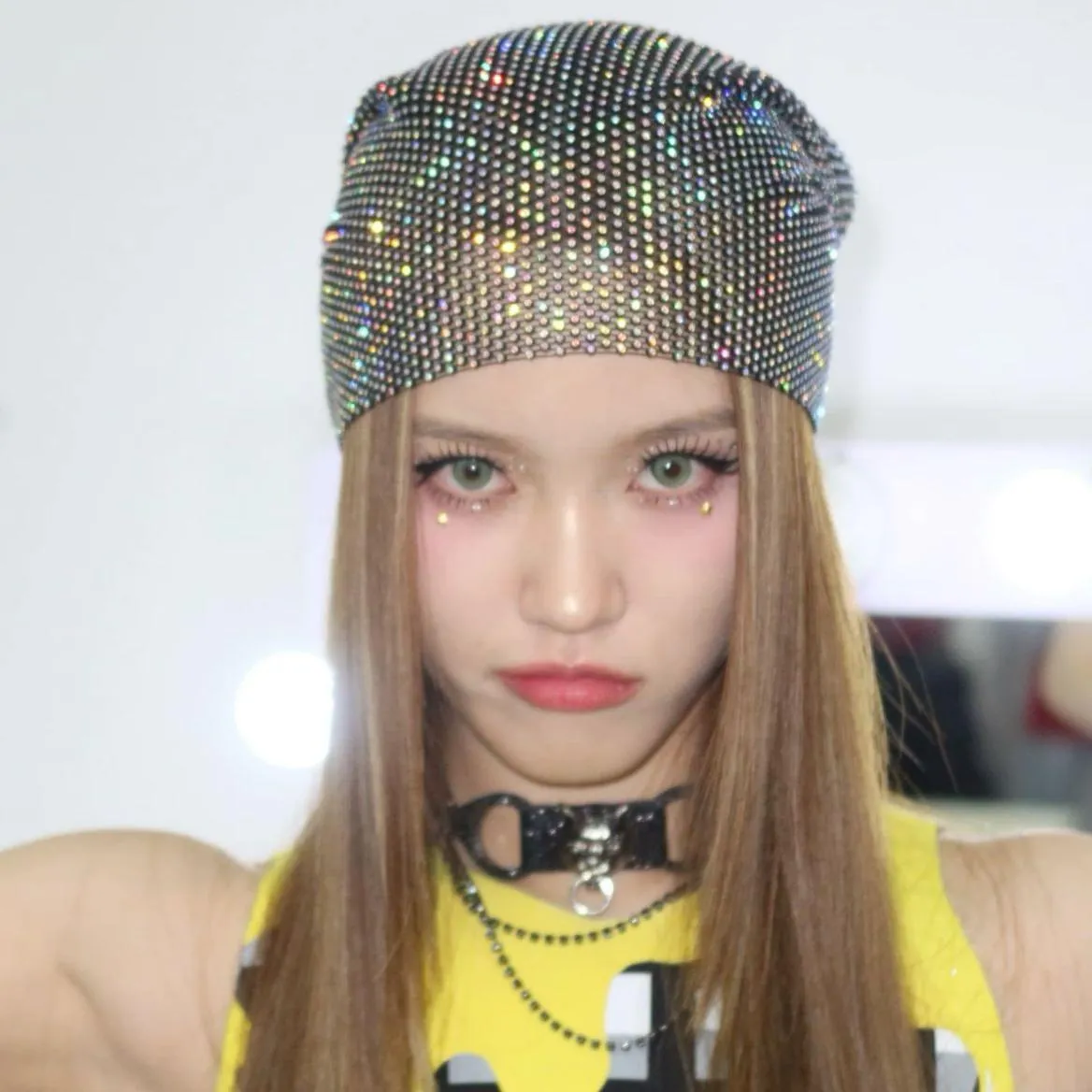 Chapeau Bandana en Maille de Strass Étincelants Style Y2K Hip Hop Couvre-chef en Cristal pour Femme Fête de Festival de Musique