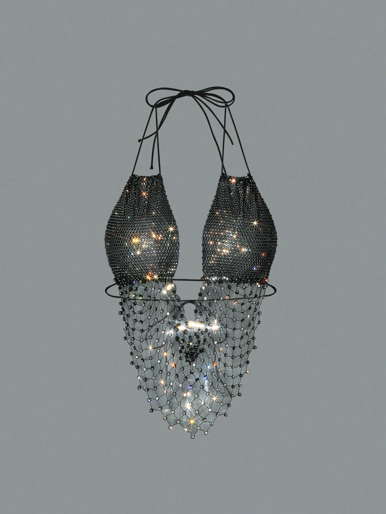 Top da Donna Sexy con Scollo all'Americana in Rete e Strass Clubwear Party Paillettes Scintillanti con Nappine Crop Top Senza Maniche Canotta