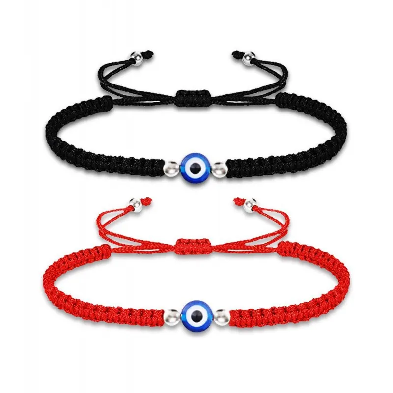 Bracelet Corde Tressée Mauvais Œil Turc Fait Main Réglable Cordon Rouge Noir Style Ethnique Bijoux Bracelet Unisexe