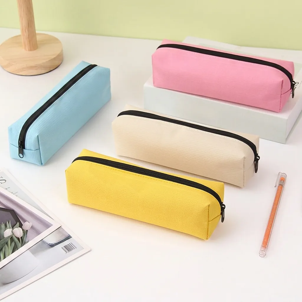 Large Capacity Pencil Case Oxford Cloth Solid Color Zipper Stationery Bag School Office Minimalist Storage Organizer