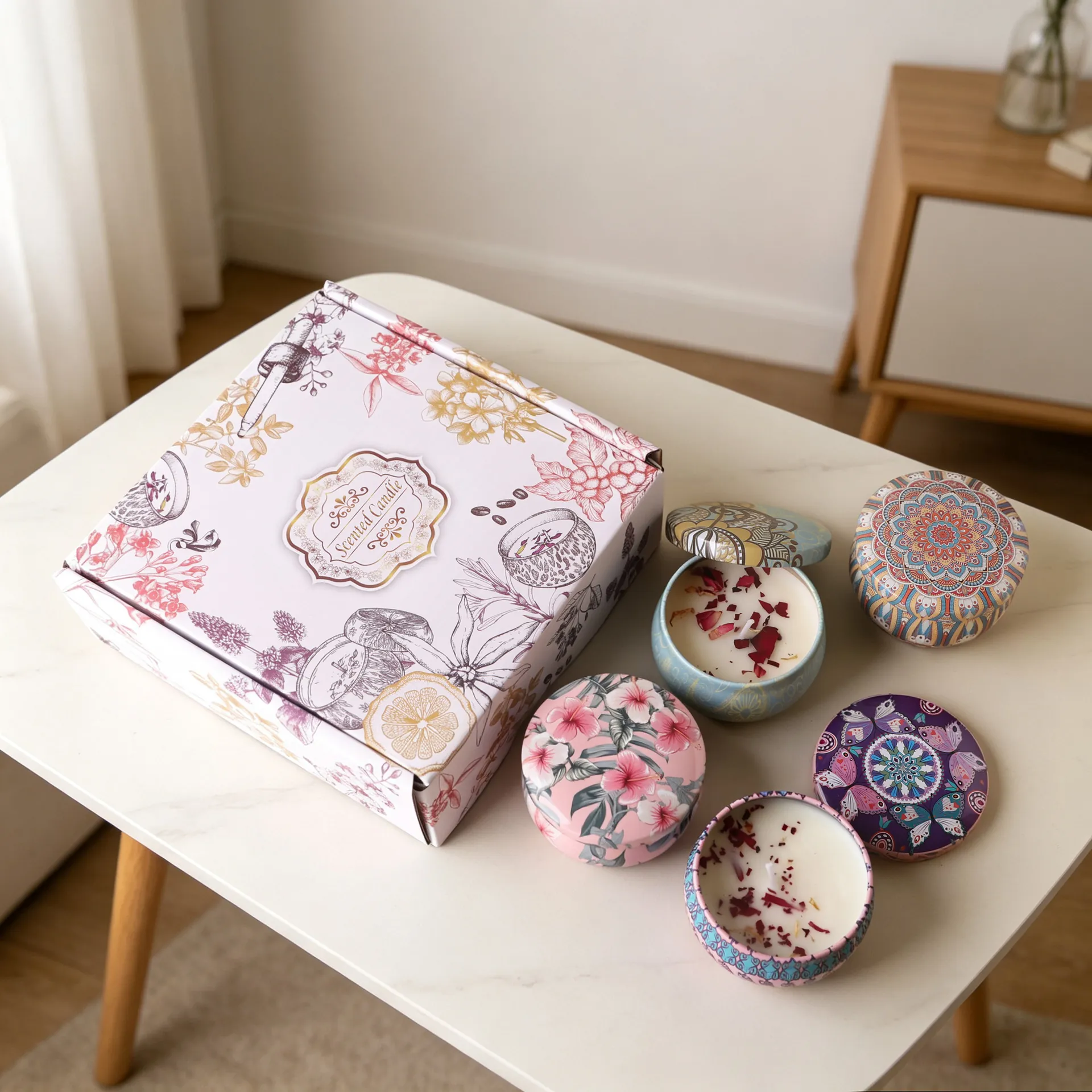 Juego de Regalo de Velas Aromáticas Mezcla de Cera de Soja Patrón de Mandala Velas de Aroma para Navidad Cumpleaños Fiesta Hogar