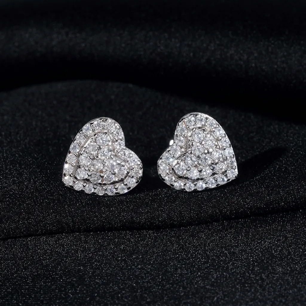 Boucles d'Oreilles Clous Cœur en Argent Sterling 925 Moissanite Luxe pour Femmes Taille VVS Pavé Bijoux Avec Certificat GRA