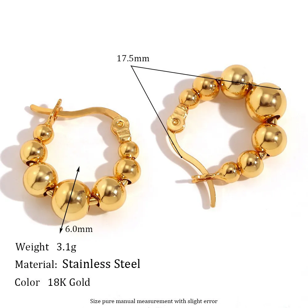 Stainless Steel 18K Gold Plated Gradient Bead Hoop Earrings For Women Minimalist Fashion Geometric C-Shaped Earrings Jewelry Gift