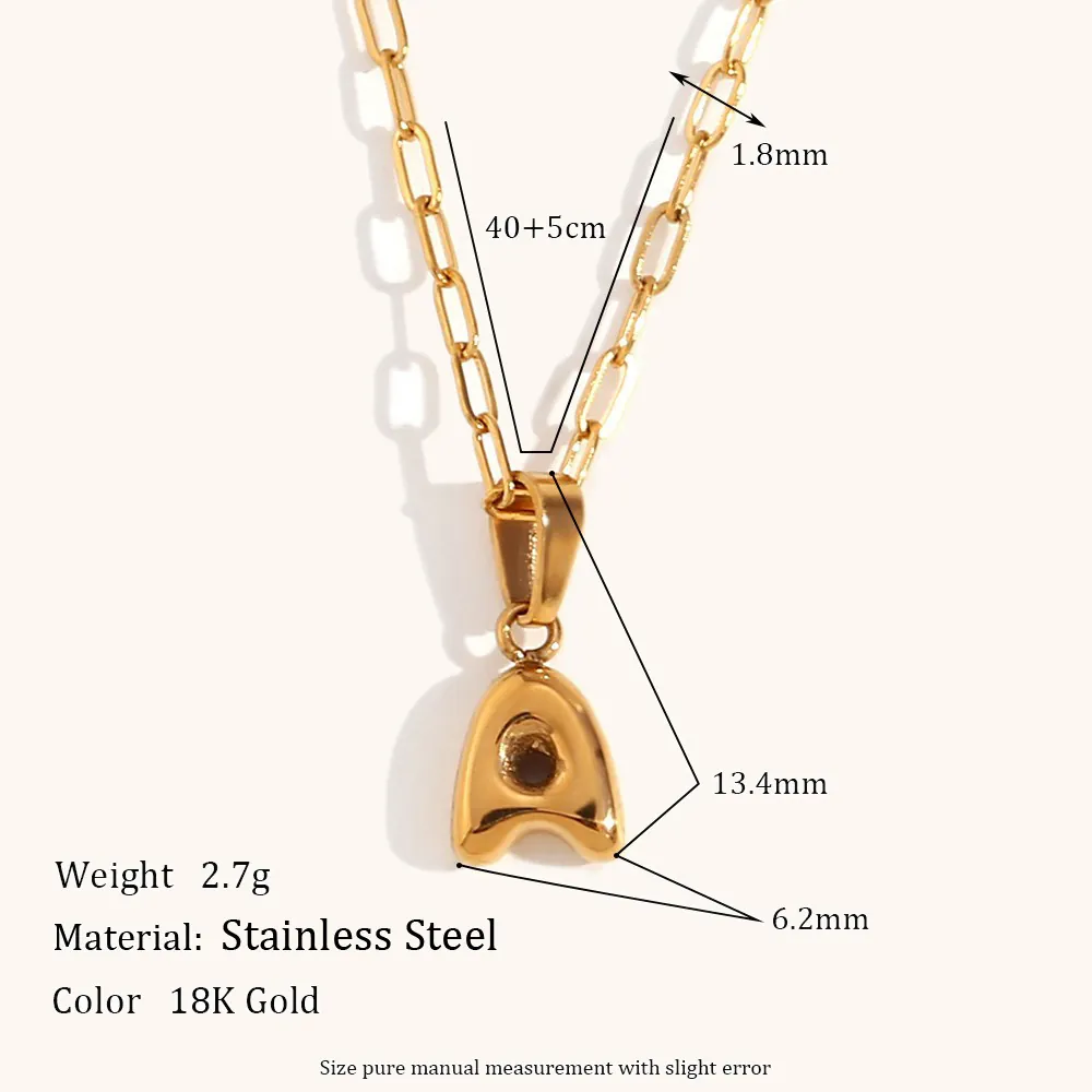 Collier Pendentif Lettre Initiale Bulle 3D en Acier Inoxydable Plaqué Or 18K Chaîne Trombone Bijoux pour Femmes Cadeau