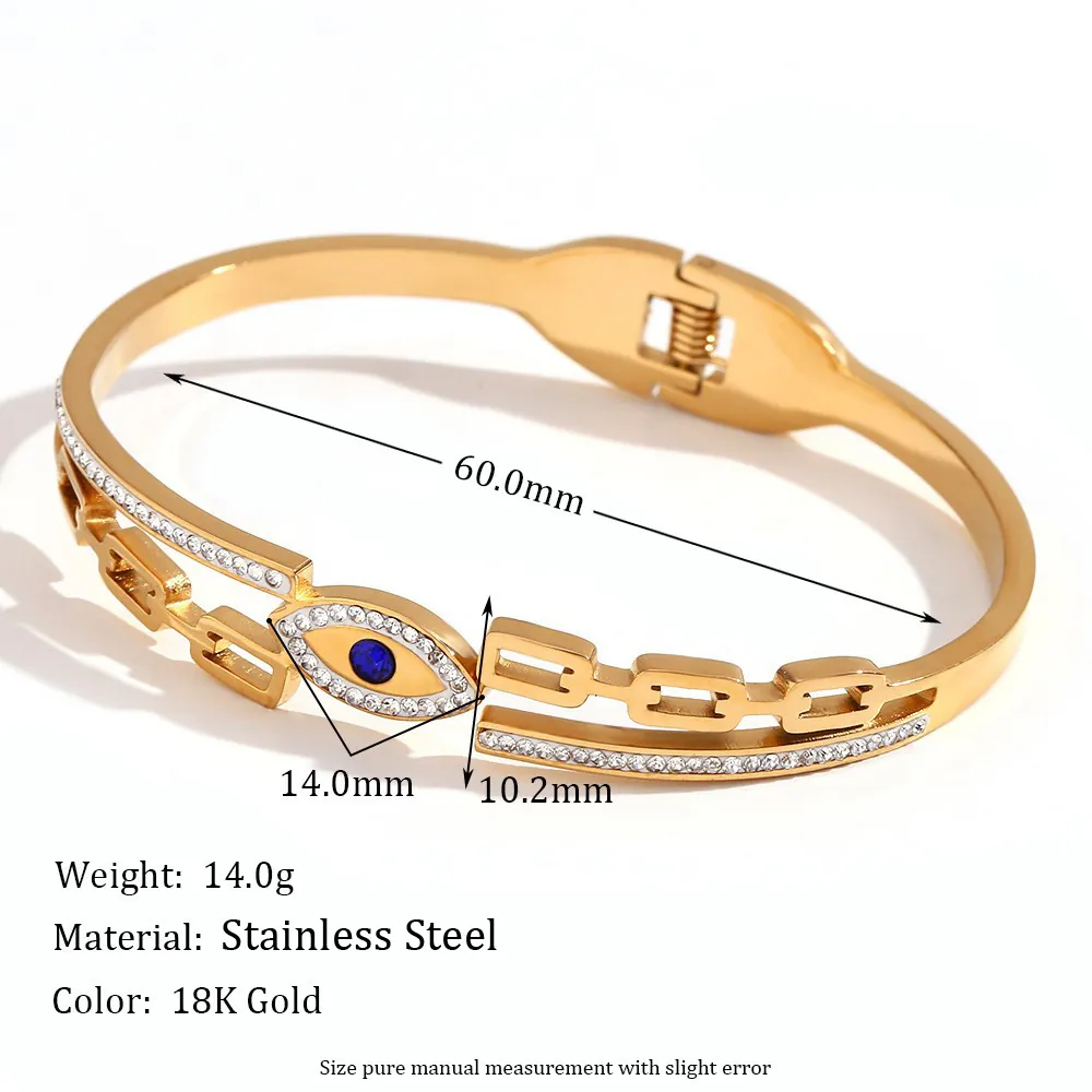 Evil Eye Bangle Bracelet 316L Stainless Steel 18K Gold Plated Zircon Micro Paved Spring Buckle Fashion Jewelry Women