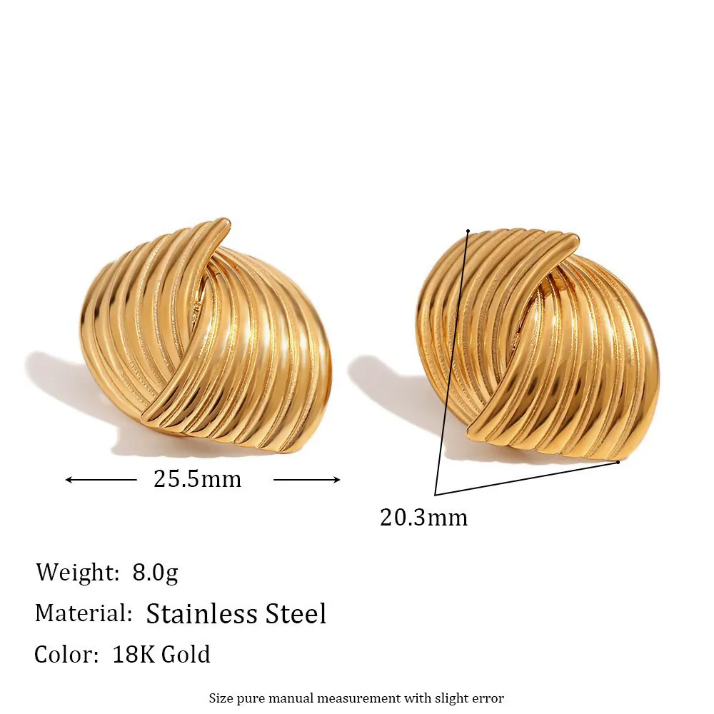 Vintage Geometric Fan Shaped Spiral Stud Earrings For Women Stainless Steel 18K Gold Plated Minimalist Fashion Jewelry