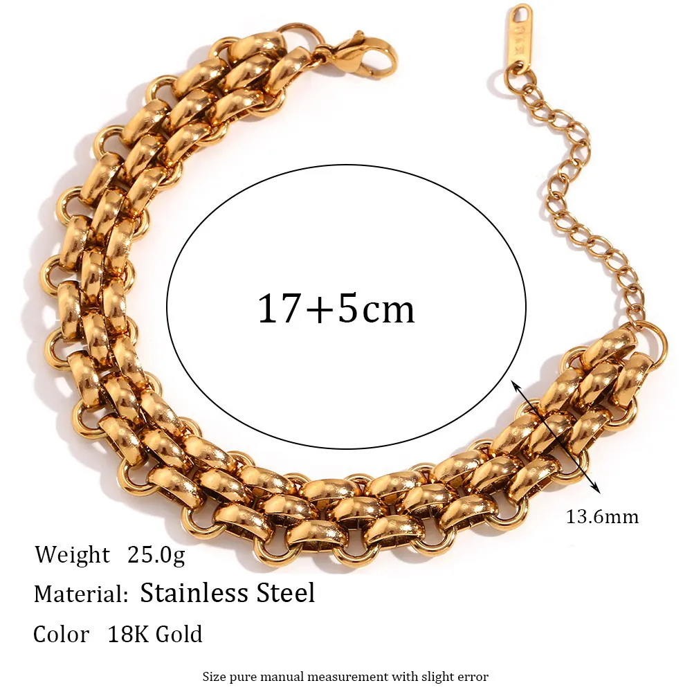 Women 18K Gold Plated Stainless Steel Woven Chain Necklace Bracelet Set Fashion Minimalist Geometric Commuter Jewelry