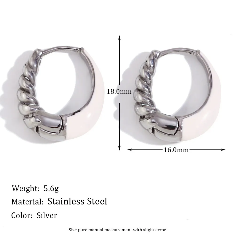 Stainless Steel Hoop Earrings Gold Silver Plated Enamel Drip Oil Pear Shape Spiral Thread Pattern Vintage Ear Clips Jewelry