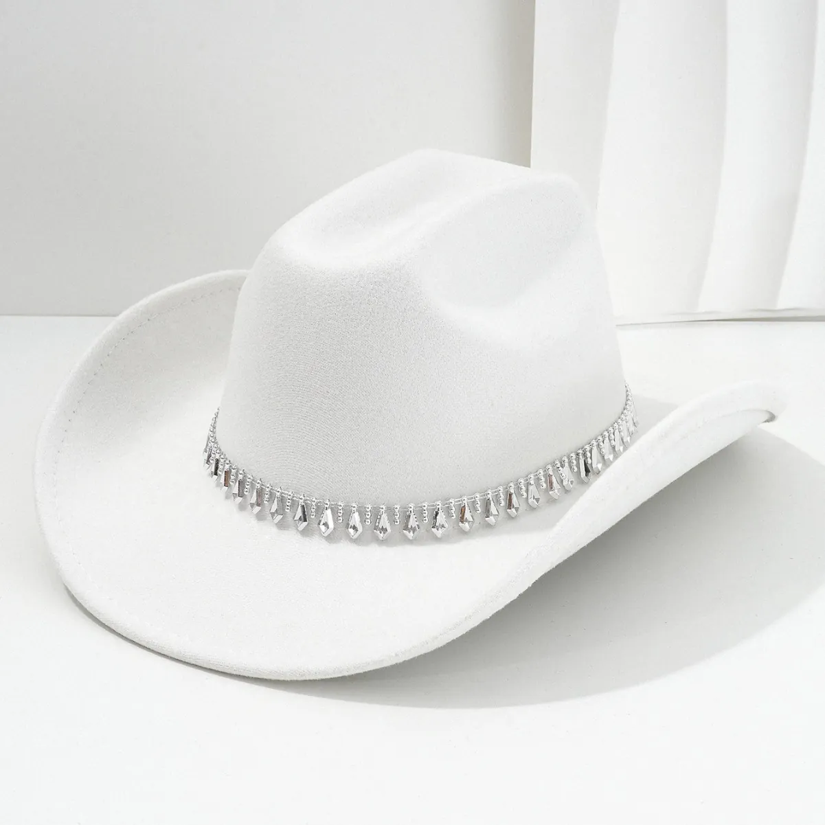Cappello da Cowboy del West Feltro Decorazione Nappe Strass Tesa Larga Festa Palcoscenico Donna Uomo Vintage Moda Cowgirl