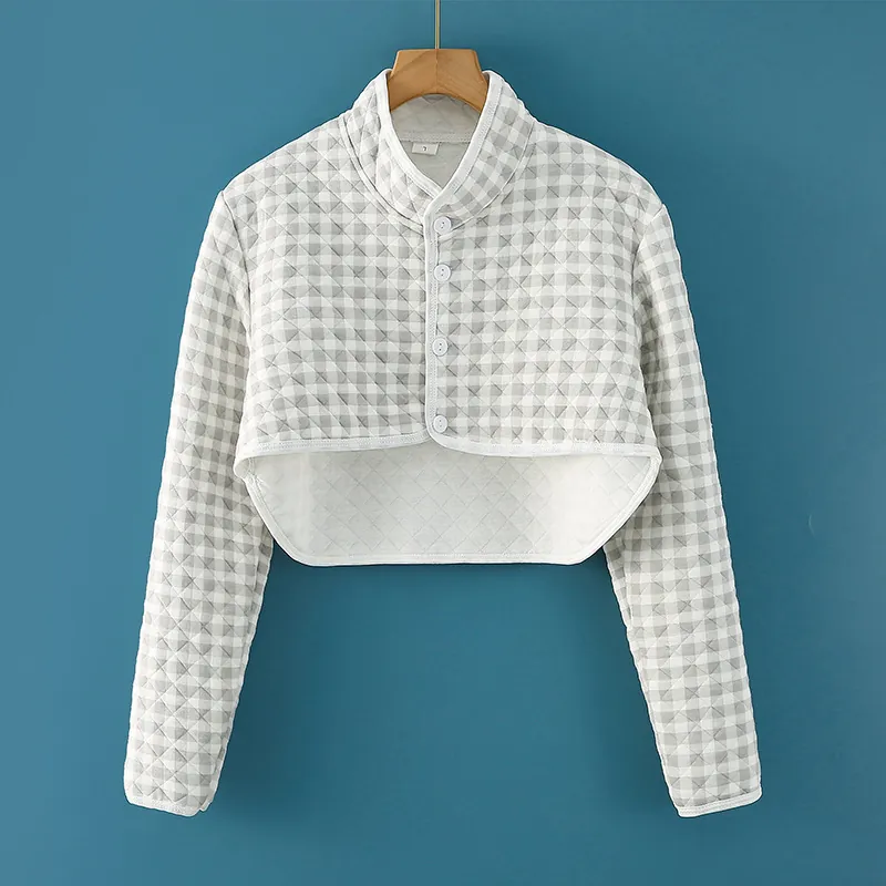 Quilted Cotton Shoulder Protector Long Sleeve Warm Shawl For Women Stand Collar Button Down Cropped Jacket Postpartum Home Wear