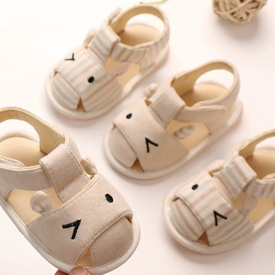 Soft Cotton Cloth Baby Sandals Cute Cartoon Embroidery Soft Sole Anti-Slip First Walker Shoes For Toddler Infant Boys Girls