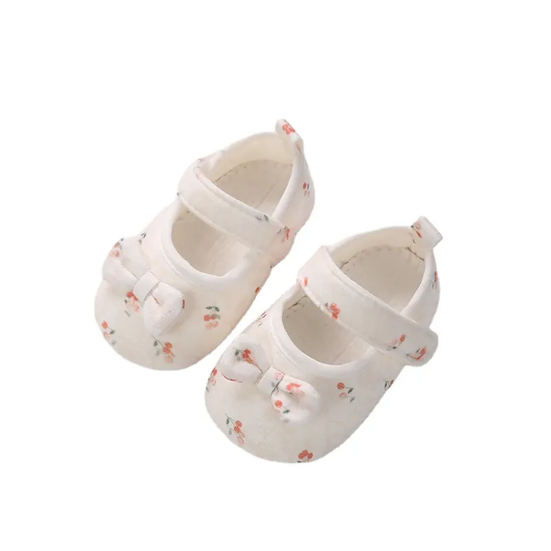 Scarpe Mary Jane per Neonata in Cotone con Suola Morbida Simpatici Fiocchi con Stampa a Ciliegia Scarpe Primi Passi Antiscivolo