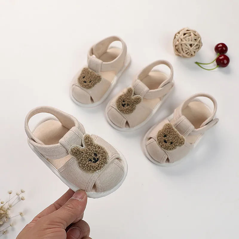 Baby Walking Sandals With Plush Bear Rabbit Cartoon Cotton Soft Sole Non Slip Infant First Walker Shoes For Summer Boys Girls