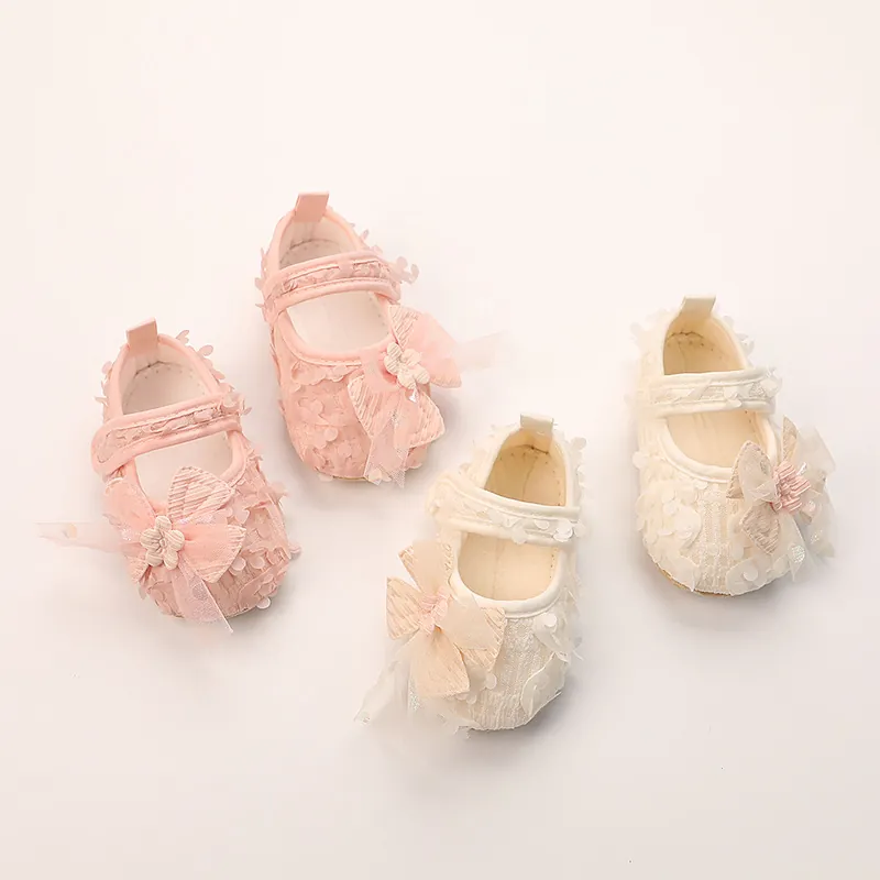 Baby Mädchen Prinzessinnen Schuhe Weiche Sohle Rutschfest Lauflernschuhe Blumen Schleife Spitze Mary Jane Atmungsaktiv Kleinkind Schuhe