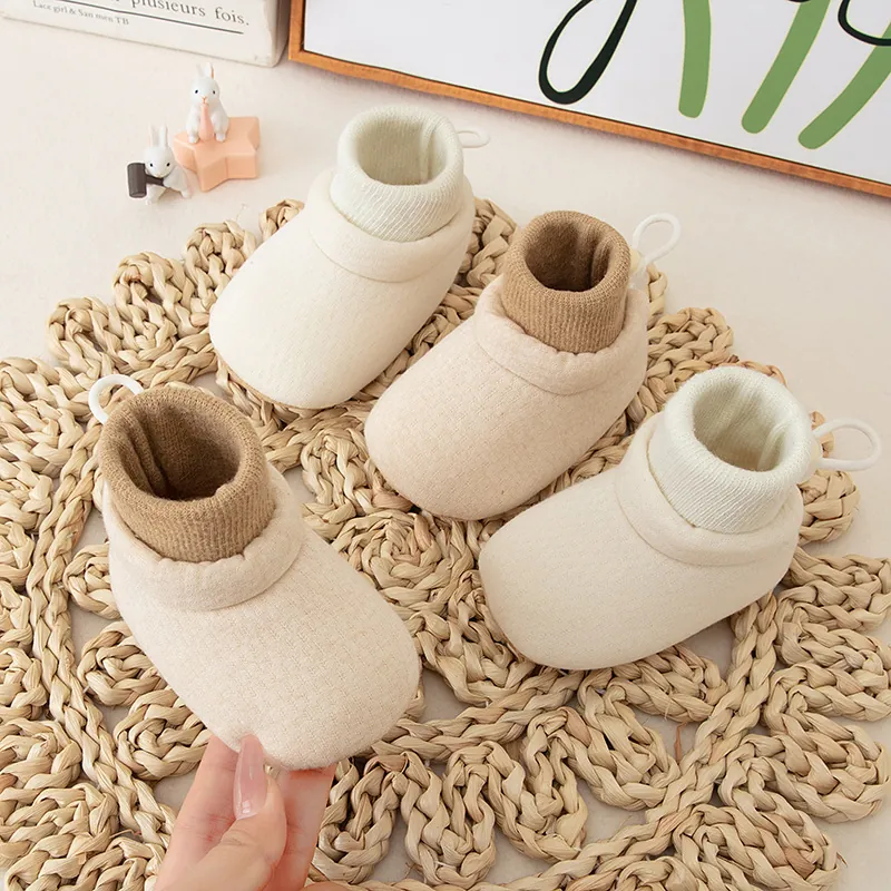 Baby Prewalker Shoes Soft Sole Sock Shoes For Infants Toddlers Non-Slip Warm Cotton Knit Ribbed High Top Walker Shoes