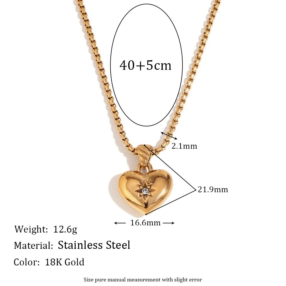 Collar con Colgante de Corazón Vintage de Acero Inoxidable para Mujer Chapado en Oro Plata Circonia Grabado de Estrella Joyas