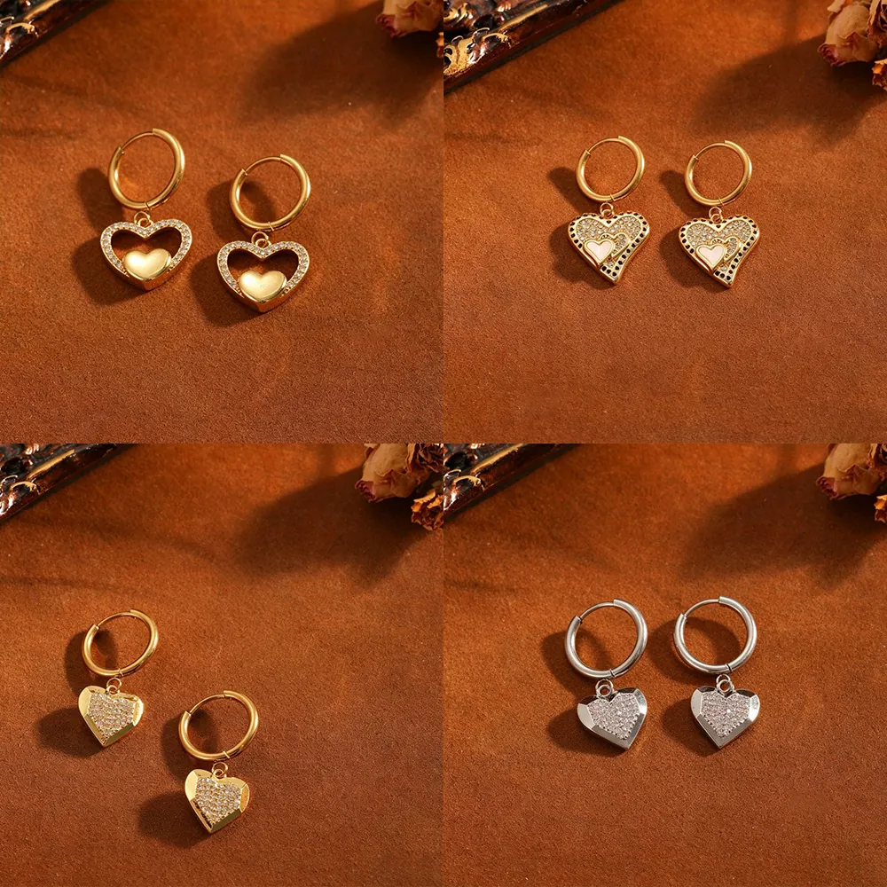 Vintage Acier Titane Cœur Strass Boucles d'Oreilles Clous Collier Et Boucles d'Oreilles Ensemble Bijoux Femme Cadeau Élégant