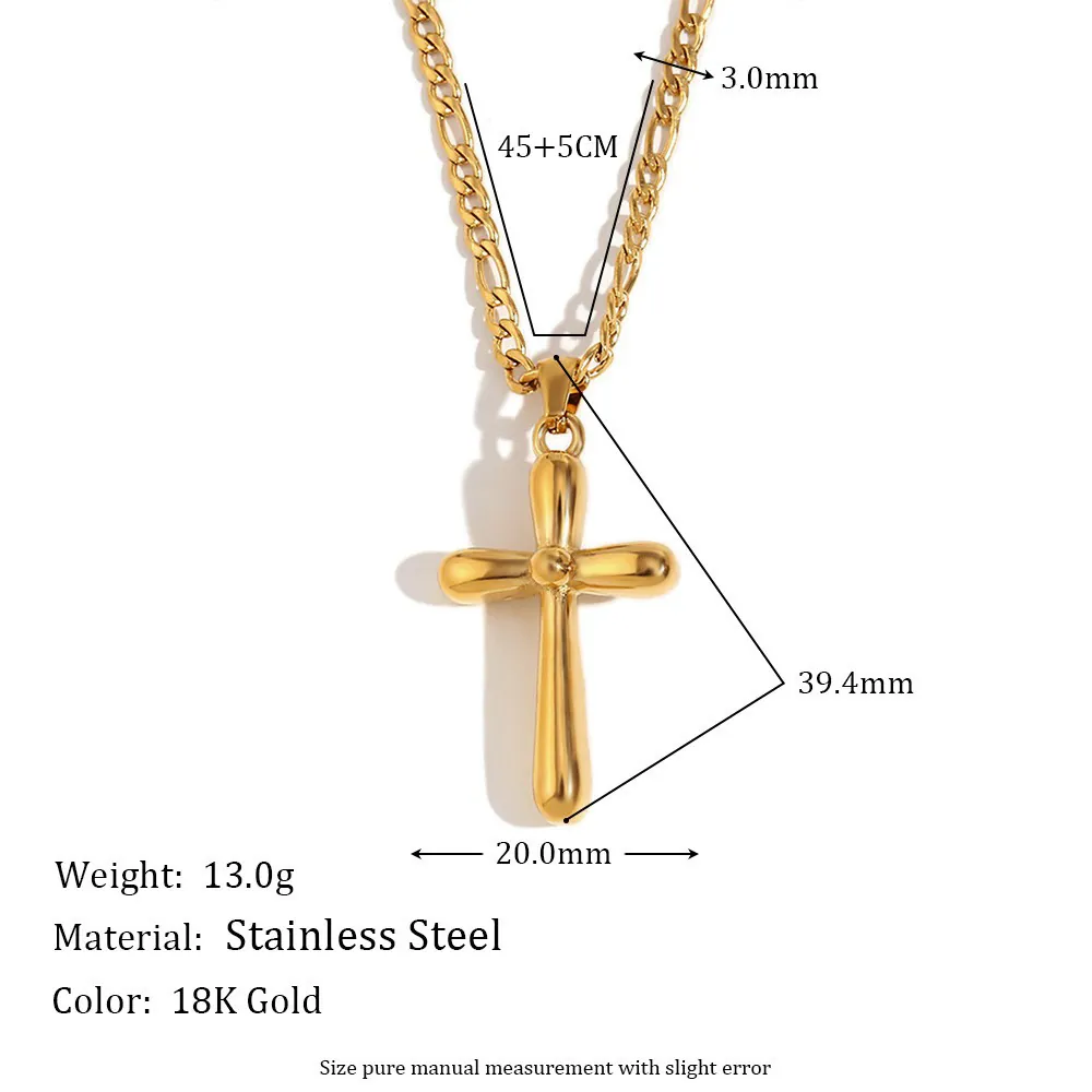 Women Necklace 18K Gold Plated 316L Stainless Steel Heart Cross Pendant Minimalist Geometric Snake Figaro Herringbone Chain
