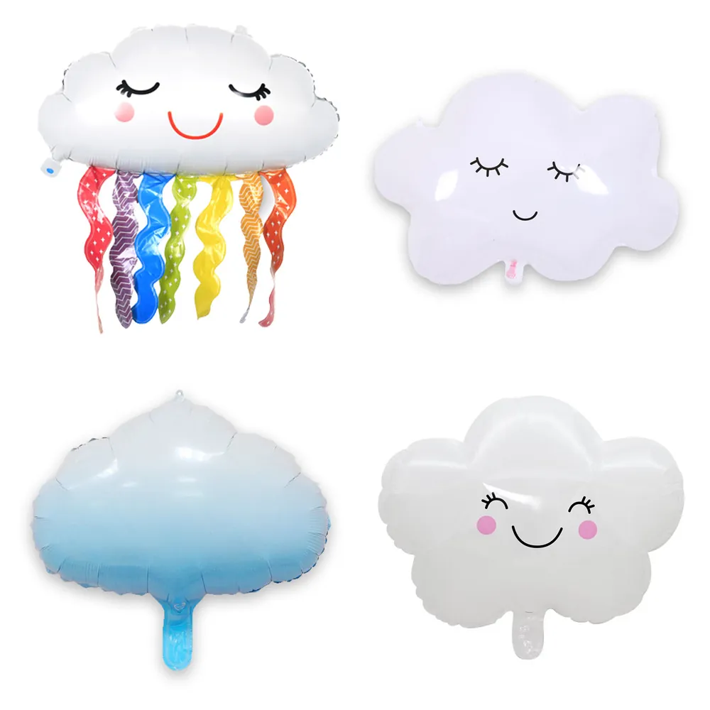 Cute Cloud Aluminum Foil Balloon Rainbow Tassels Smiling Face Balloon For Birthday Party Celebration Nursery Decor