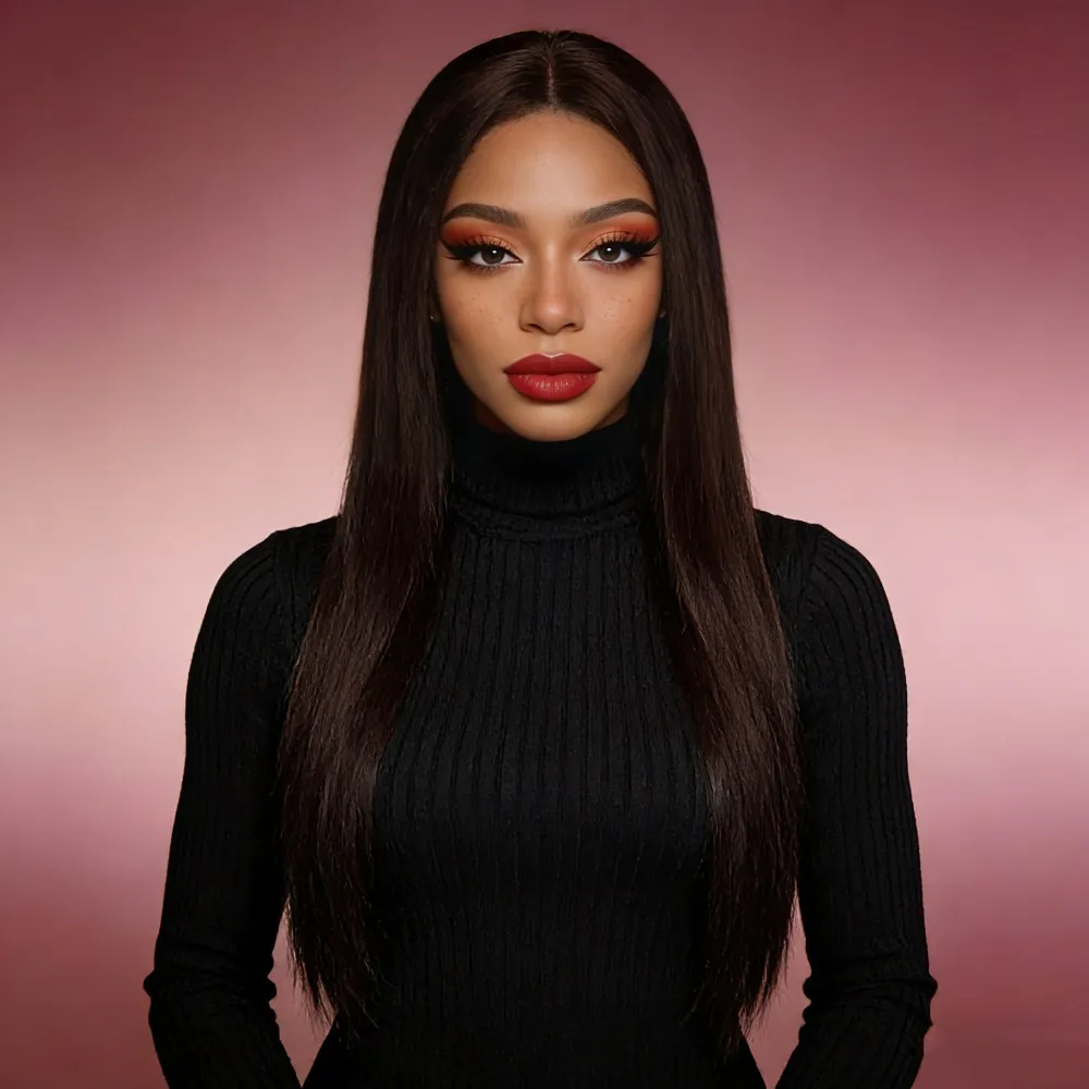 Long Straight Wig For Women Middle Part Heat Resistant Synthetic Fiber Natural Looking Face Framing Daily Party Hairpiece