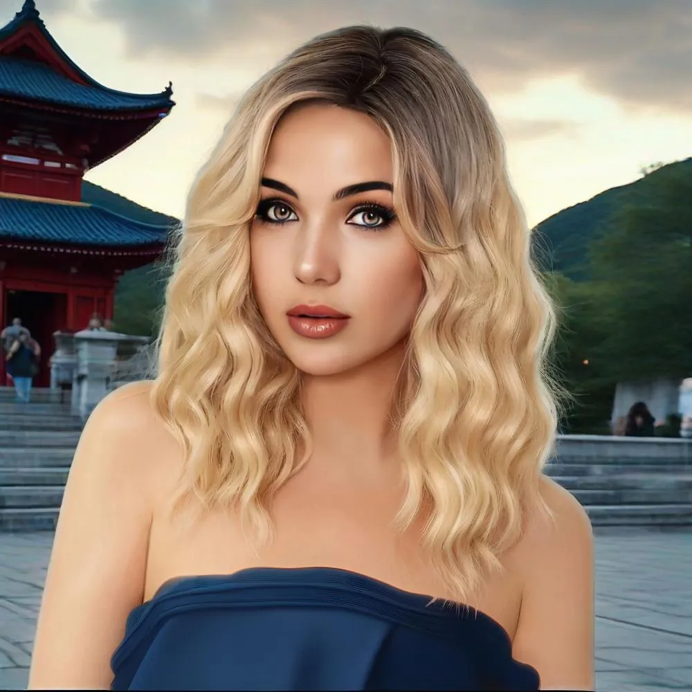 Middle Part Ombre Blonde Long Wavy Synthetic Wig High Temperature Fiber Heat Resistant Water Wave Hair For Women