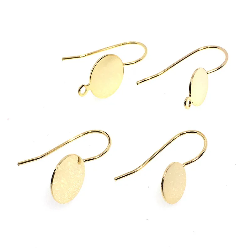 14K Gold Plated Copper Earring Hooks With Round Flat Pad Base For DIY Jewelry Making Handmade Earring Findings Accessories
