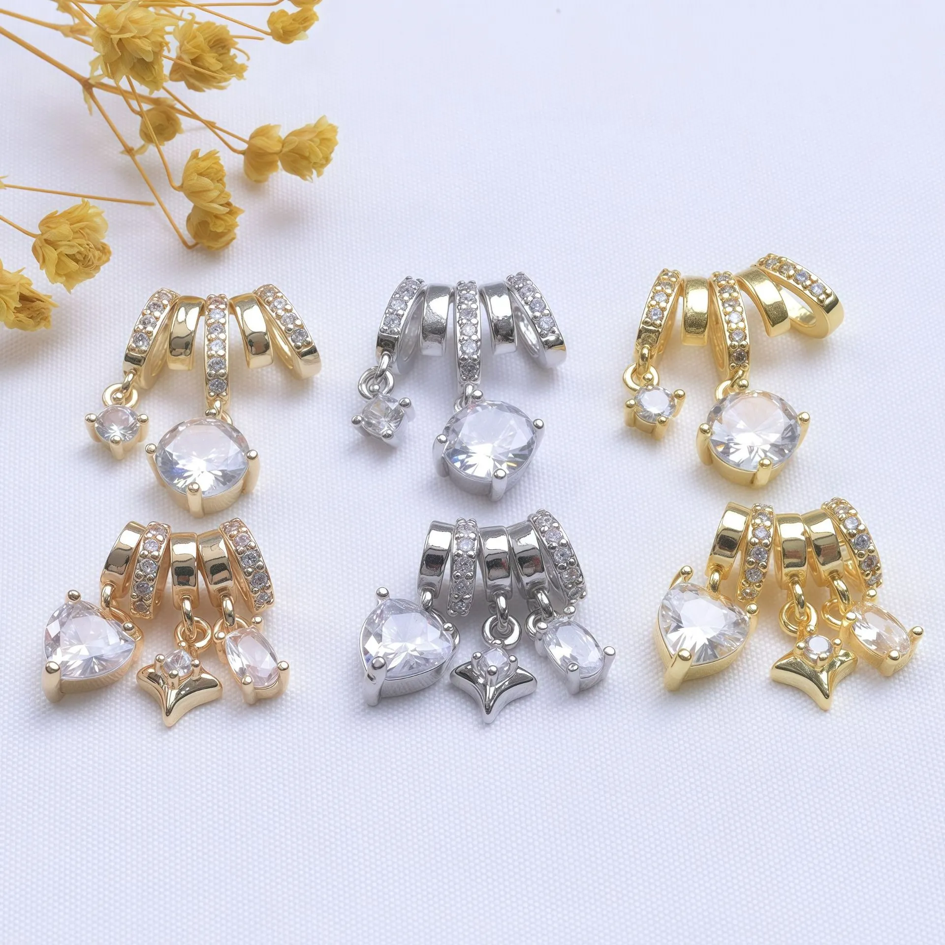 14K 18K Gold Filled Zirconia Heart Star Round Pendant For DIY Jewelry Making Bracelet Necklace Charms Elegant Accessories Women