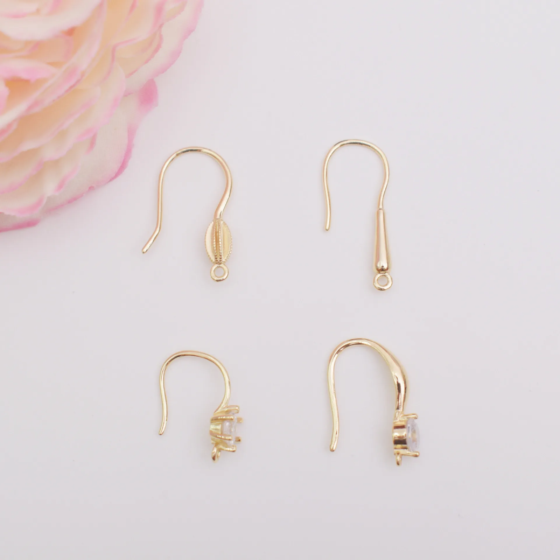 Brass Earring Hooks With Cubic Zirconia For DIY Jewelry Making 14K Gold Plated Earring Components Handcrafted Jewelry Findings