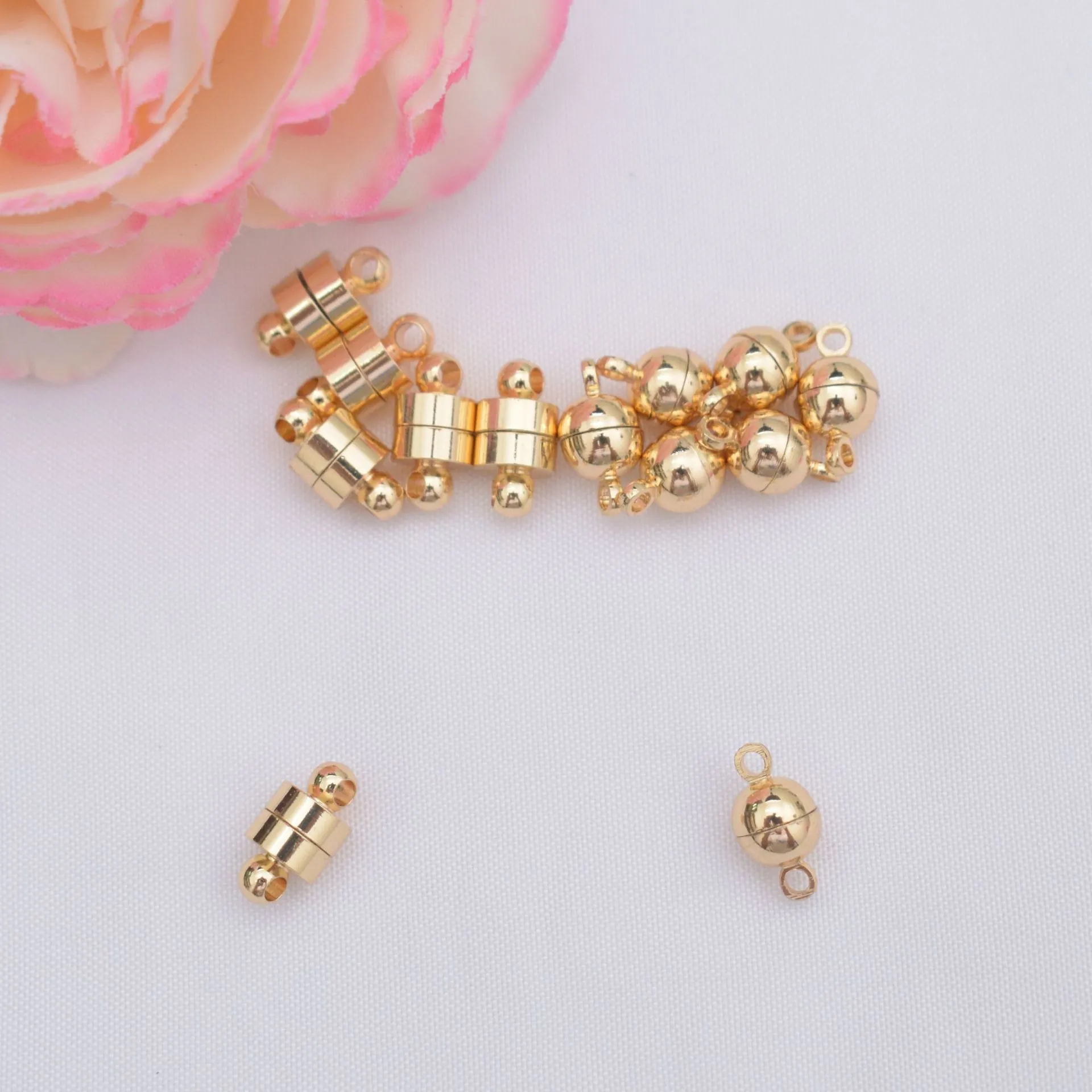 Magnetic Jewelry Clasp Copper 14K Gold Filled Round Ball Cylinder Connector For Necklace Bracelet DIY Making Findings Accessories