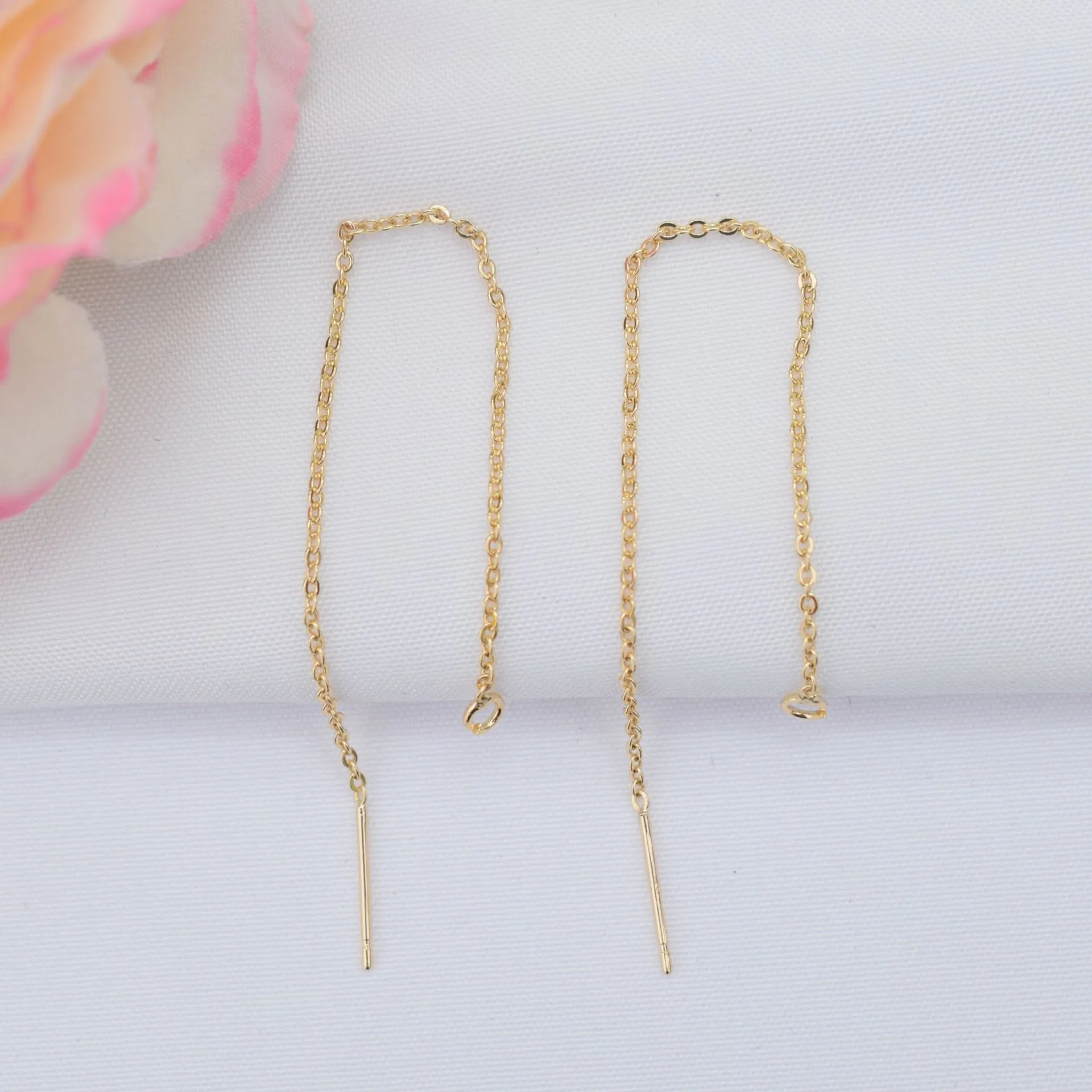 Brass Long Tassel Threader Earrings With 14K Gold Plated O-Chain DIY Jewelry Ear Wire Accessories For Women Girls
