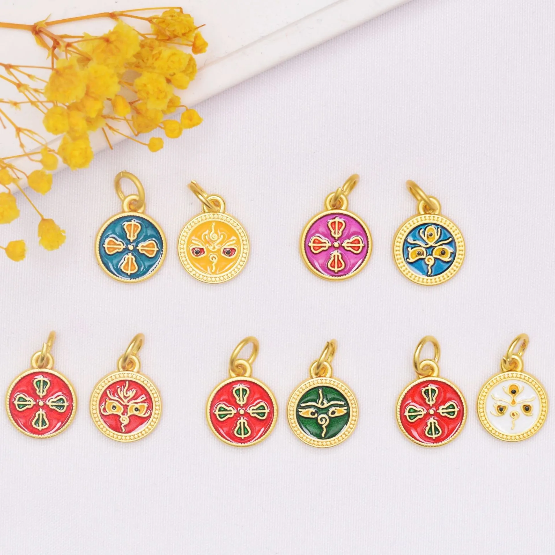 Ethnic Style Alloy Enamel Drip Oil Charms Wisdom Eye Vajra Pendants For DIY Bracelet Necklace Jewelry Making Findings