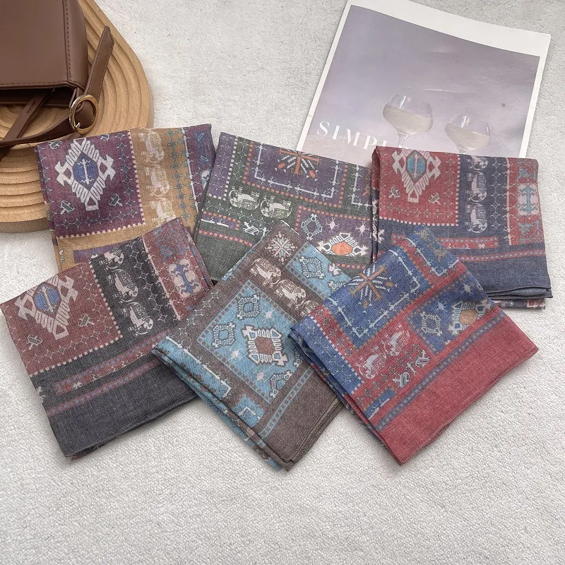 Vintage Bohemian Ethnic Cotton Blend Square Scarf Tribal Elephant Geometric Print Travel Headscarf Hair Band For Women