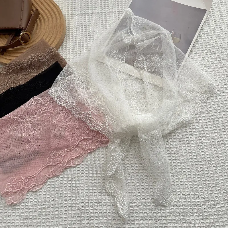 French Floral Lace Triangular Headscarf Vintage Embroidery Mesh Hair Bandana Sweet Sheer Scarf For Women Girls Photography