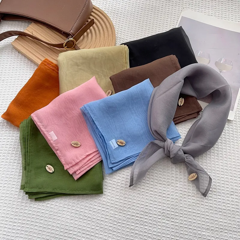 Women Elegant Satin Square Scarf Thin Silk Like Solid Color Sun Protection Head Wrap Bandana Neck Fashion Accessories